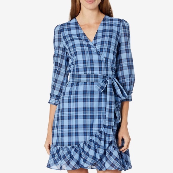 Draper James Reba Flutter plaid wrap dress - Picture 1 of 7